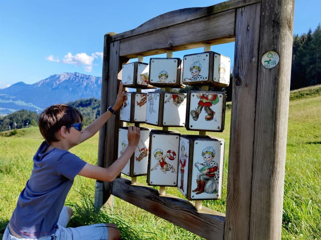 Kufstein wandern mit Kindern - auf dem Sagenweg am Hocheck, samt Ausblick ins Kaisergebirge und Free Fall Rutsche